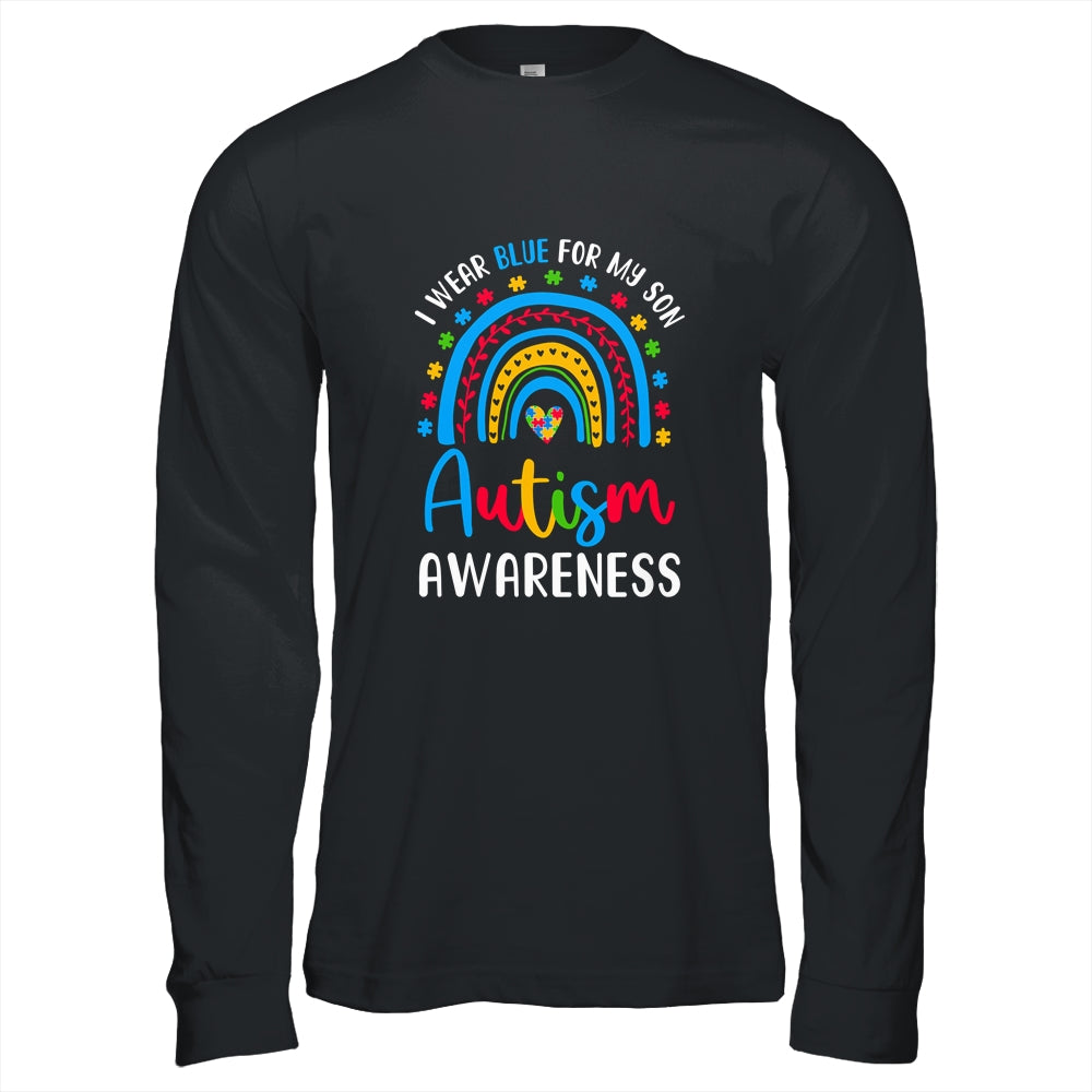 Rainbow I Wear Blue For My Son Autism Awareness Mom Dad Shirt & Hoodie | teecentury