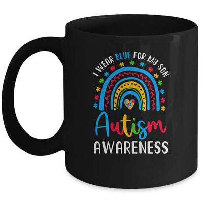 Rainbow I Wear Blue For My Son Autism Awareness Mom Dad Mug | teecentury