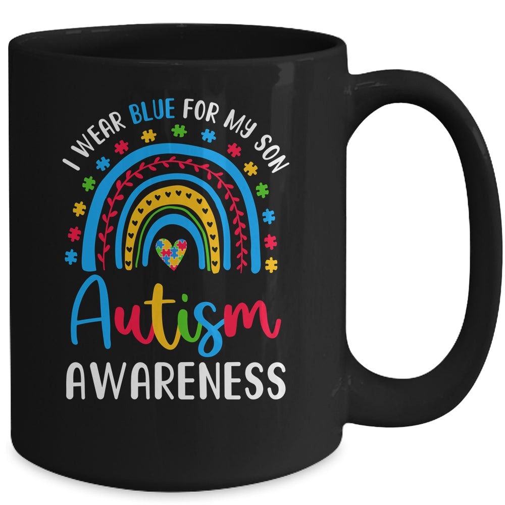 Rainbow I Wear Blue For My Son Autism Awareness Mom Dad Mug | teecentury