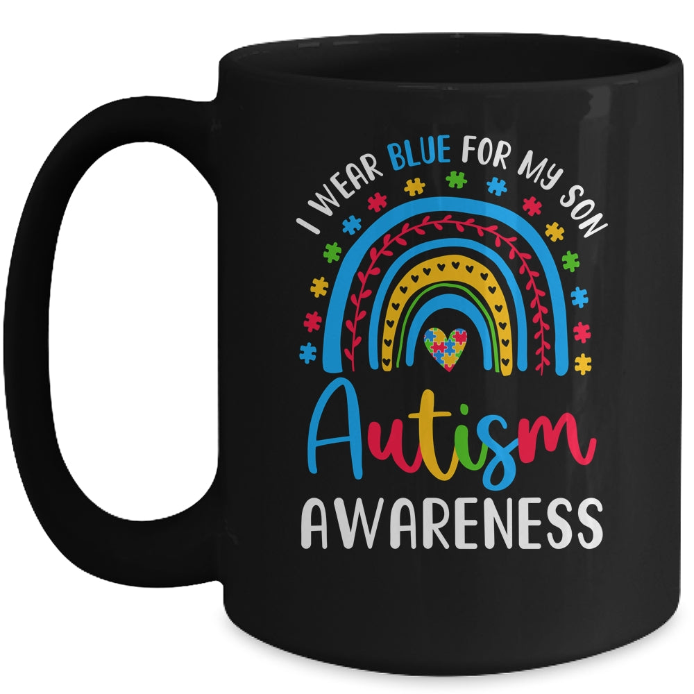 Rainbow I Wear Blue For My Son Autism Awareness Mom Dad Mug | teecentury