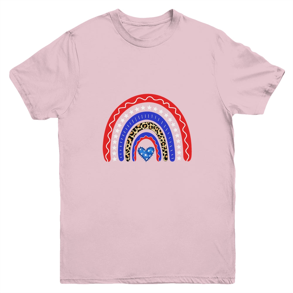 Rainbow Leopard American Flag 4th Of July Kids Boys Girls Youth Youth Shirt | Teecentury.com