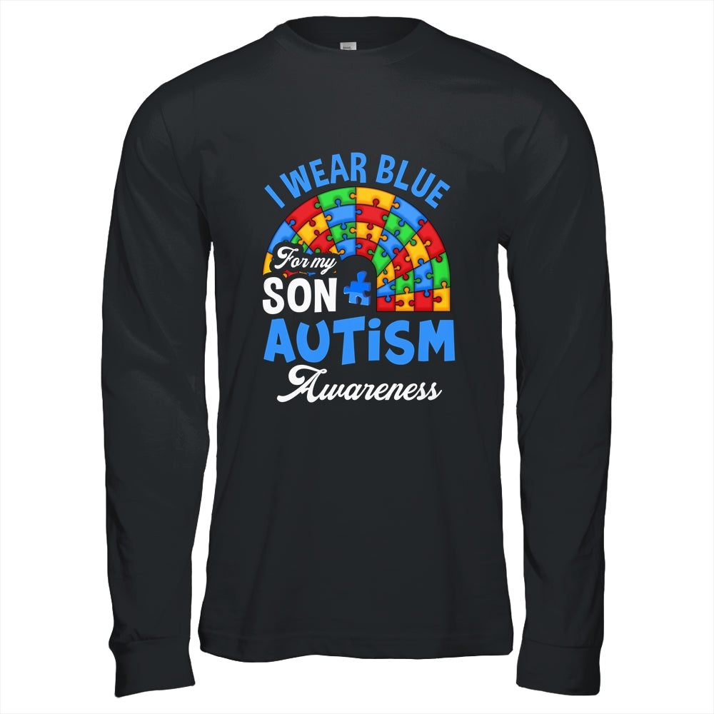 Rainbow Puzzle I Wear Blue For Son Autism Awareness Shirt & Hoodie | teecentury