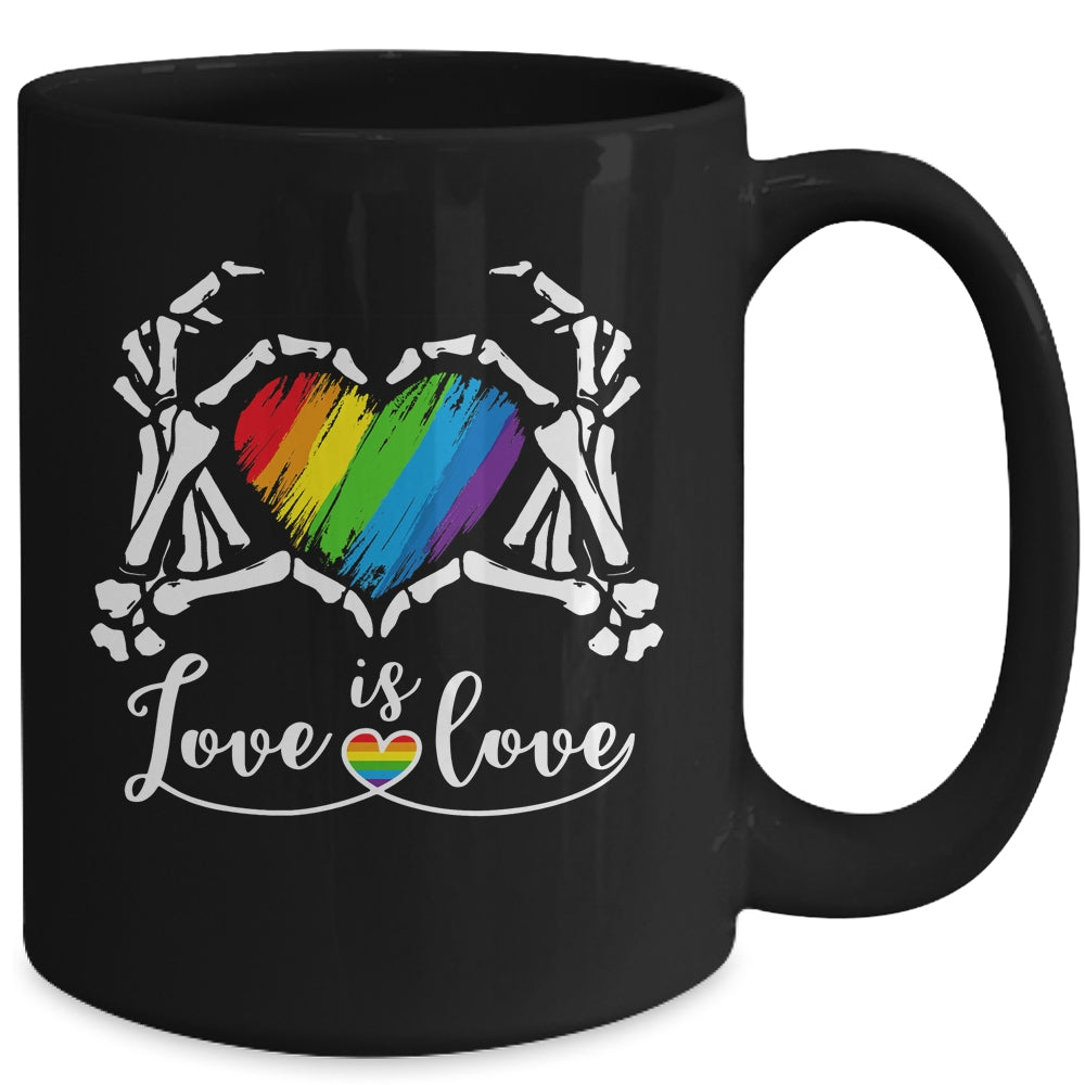 Rainbow Skeleton Heart Love Is Love LGBT Gay Lesbian Pride Mug | teecentury