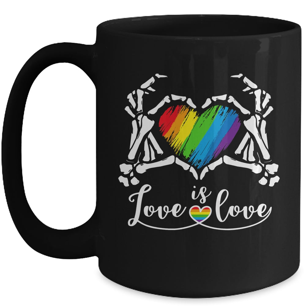 Rainbow Skeleton Heart Love Is Love LGBT Gay Lesbian Pride Mug | teecentury