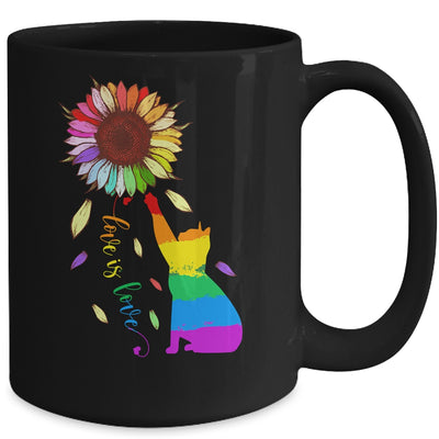 Rainbow Sunflower Cat Love Is Love LGBT Gay Lesbian Pride Mug | teecentury