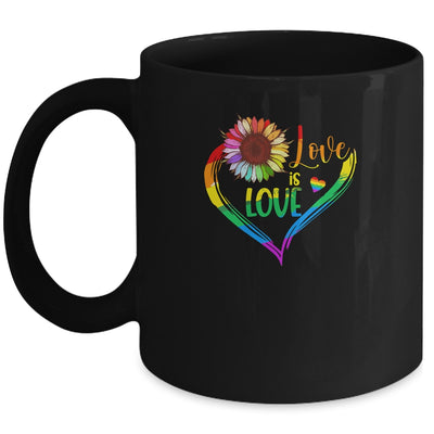 Rainbow Sunflower Heart Love Is Love LGBT Gay Lesbian Pride Mug | teecentury