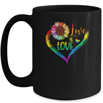 Rainbow Sunflower Heart Love Is Love LGBT Gay Lesbian Pride Mug | teecentury