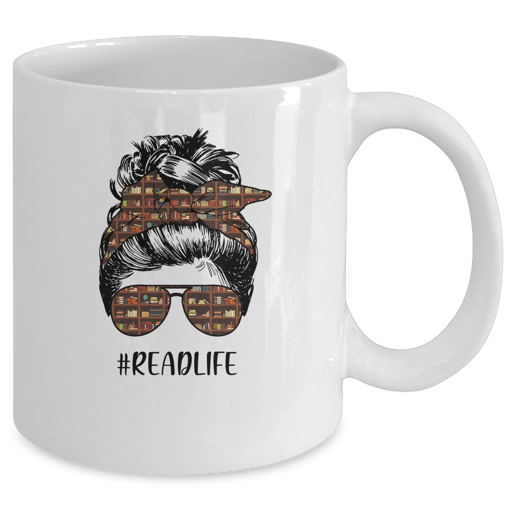 Read More Books Teacher Messy Bun Life Hair Glasses Reading Mug Coffee Mug | Teecentury.com