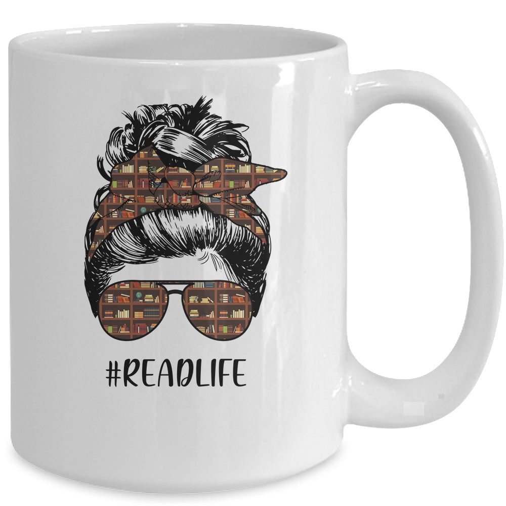 Read More Books Teacher Messy Bun Life Hair Glasses Reading Mug Coffee Mug | Teecentury.com
