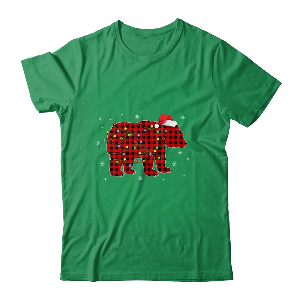 Red Plaid Bear Christmas Lights Santa Hat Pajamas T-Shirt & Sweatshirt | Teecentury.com