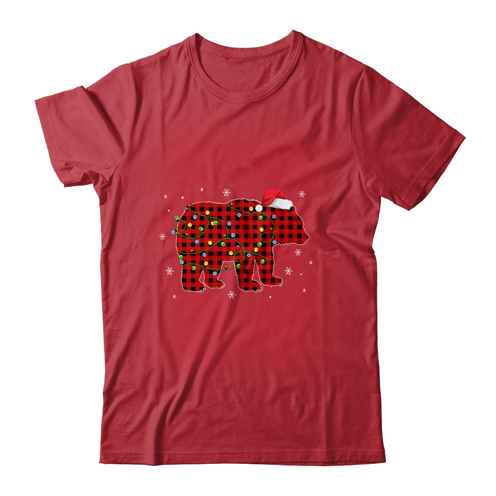 Red Plaid Bear Christmas Lights Santa Hat Pajamas T-Shirt & Sweatshirt | Teecentury.com