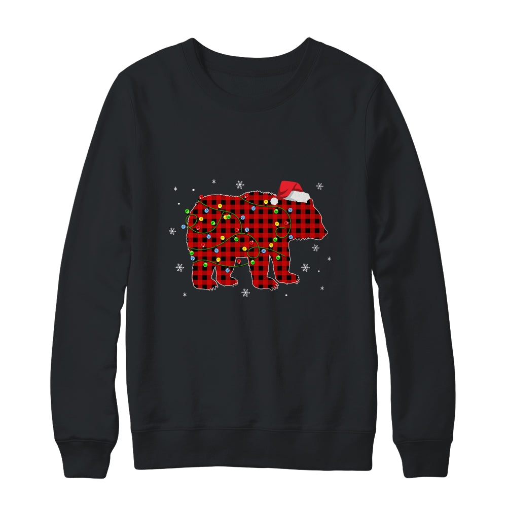 Red Plaid Bear Christmas Lights Santa Hat Pajamas T-Shirt & Sweatshirt | Teecentury.com