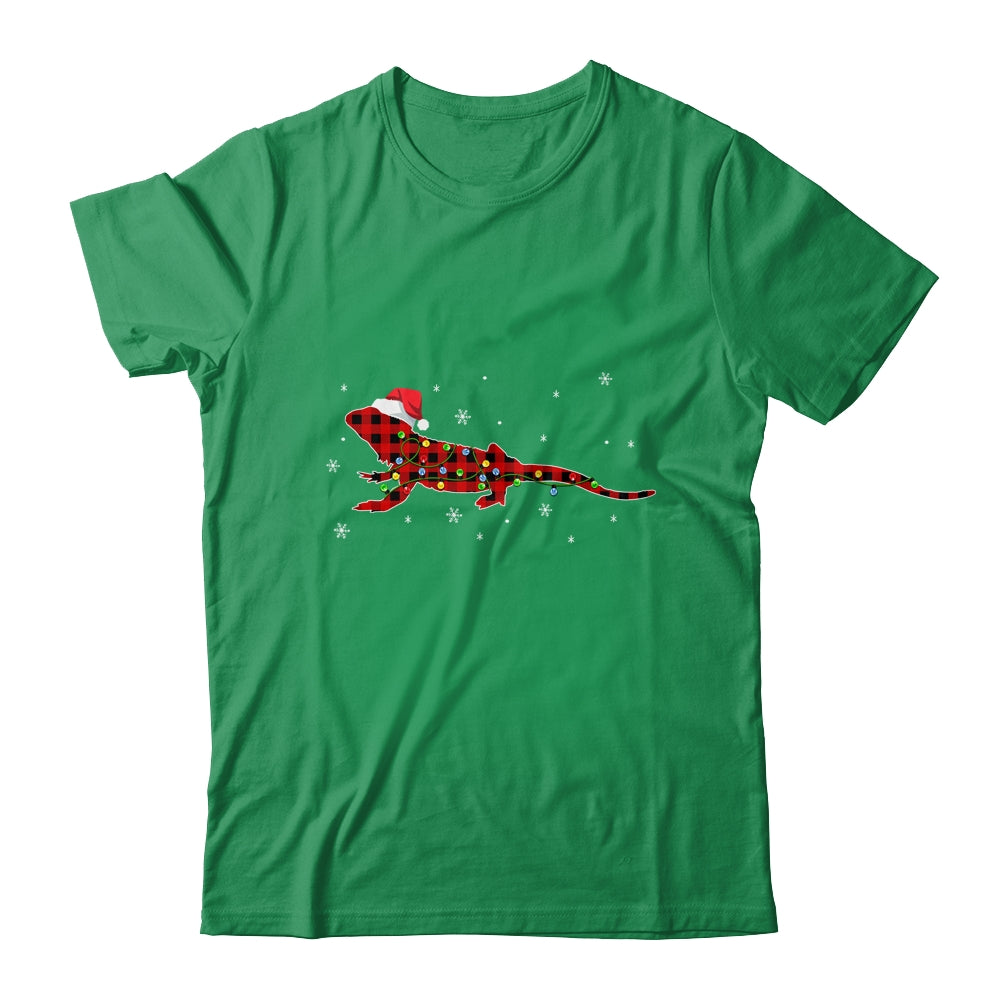 Red Plaid Bearded Dragon Christmas Lights Santa Hat Pajamas T-Shirt & Sweatshirt | Teecentury.com