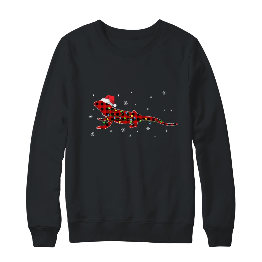 Red Plaid Bearded Dragon Christmas Lights Santa Hat Pajamas T-Shirt & Sweatshirt | Teecentury.com