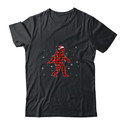 Red Plaid Bigfoot Christmas Lights Santa Hat Pajamas T-Shirt & Sweatshirt | Teecentury.com
