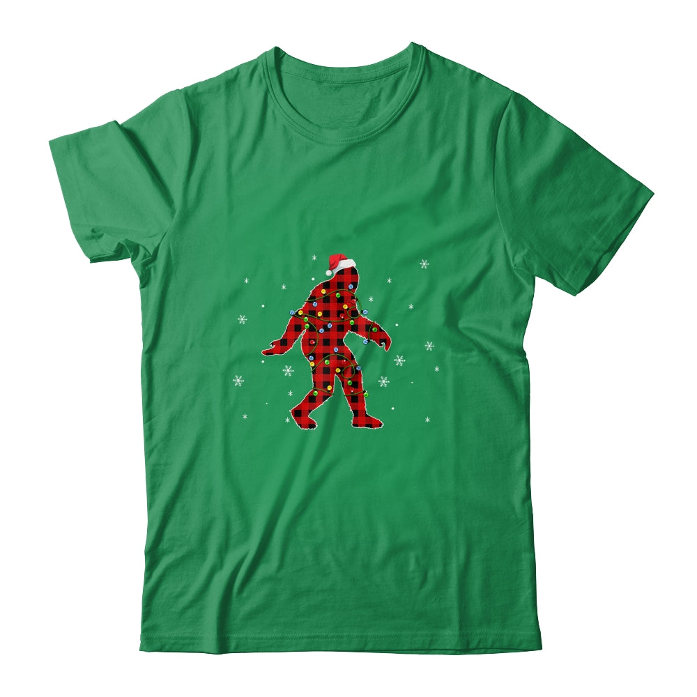 Red Plaid Bigfoot Christmas Lights Santa Hat Pajamas T-Shirt & Sweatshirt | Teecentury.com