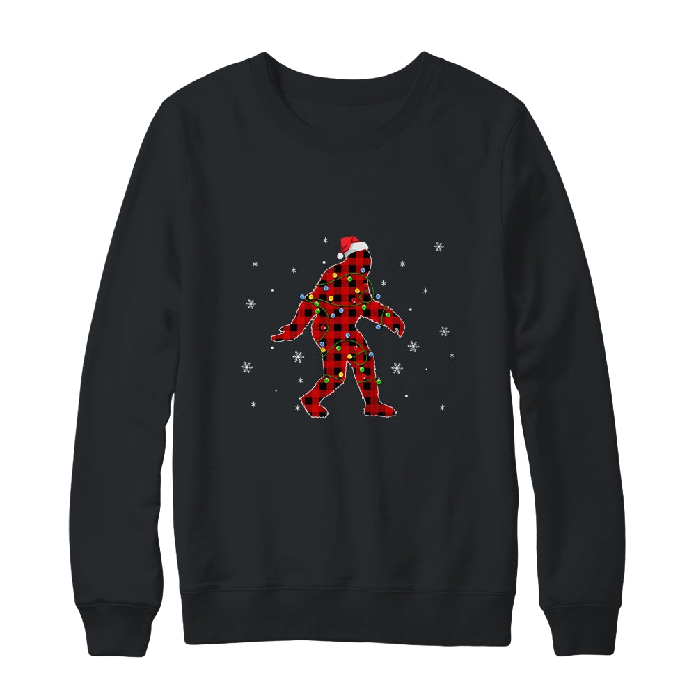 Red Plaid Bigfoot Christmas Lights Santa Hat Pajamas T-Shirt & Sweatshirt | Teecentury.com