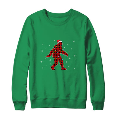 Red Plaid Bigfoot Christmas Lights Santa Hat Pajamas T-Shirt & Sweatshirt | Teecentury.com