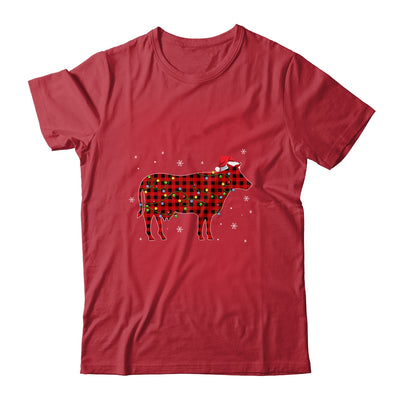 Red Plaid Cow Christmas Lights Santa Hat Pajamas T-Shirt & Sweatshirt | Teecentury.com