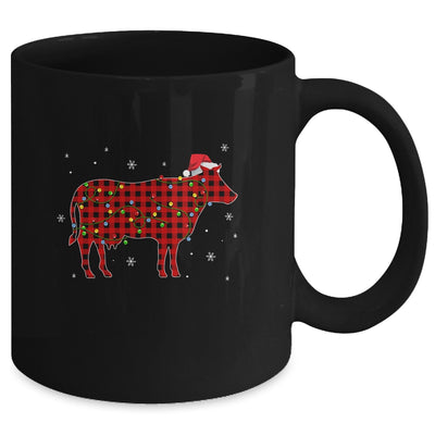 Red Plaid Cow Christmas Lights Santa Hat Pajamas Mug Coffee Mug | Teecentury.com