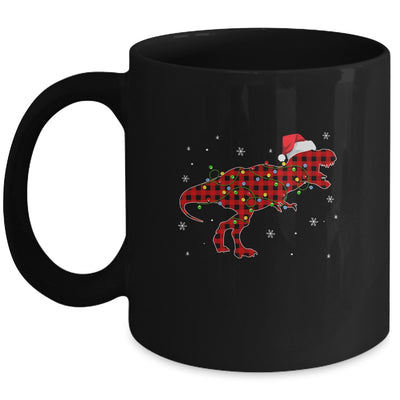 Red Plaid Dinosaur Christmas Lights Santa Hat Pajamas Mug Coffee Mug | Teecentury.com