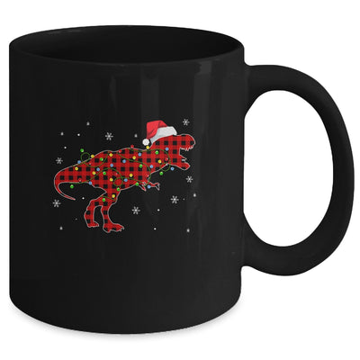 Red Plaid Dinosaur Christmas Lights Santa Hat Pajamas Mug Coffee Mug | Teecentury.com