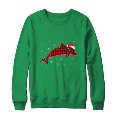 Red Plaid Dolphin Christmas Lights Santa Hat Pajamas T-Shirt & Sweatshirt | Teecentury.com