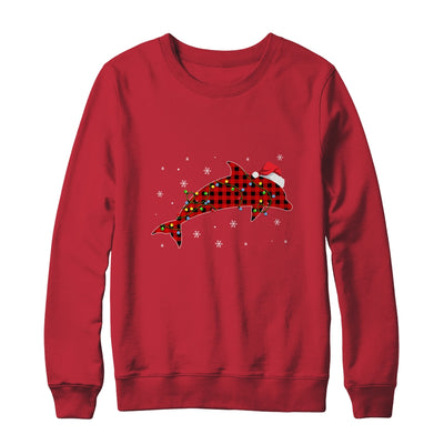 Red Plaid Dolphin Christmas Lights Santa Hat Pajamas T-Shirt & Sweatshirt | Teecentury.com