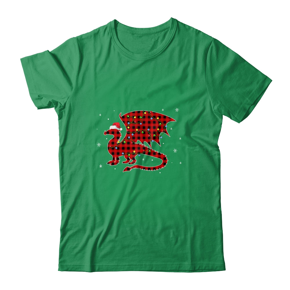 Red Plaid Dragon Christmas Lights Santa Hat Pajamas T-Shirt & Sweatshirt | Teecentury.com