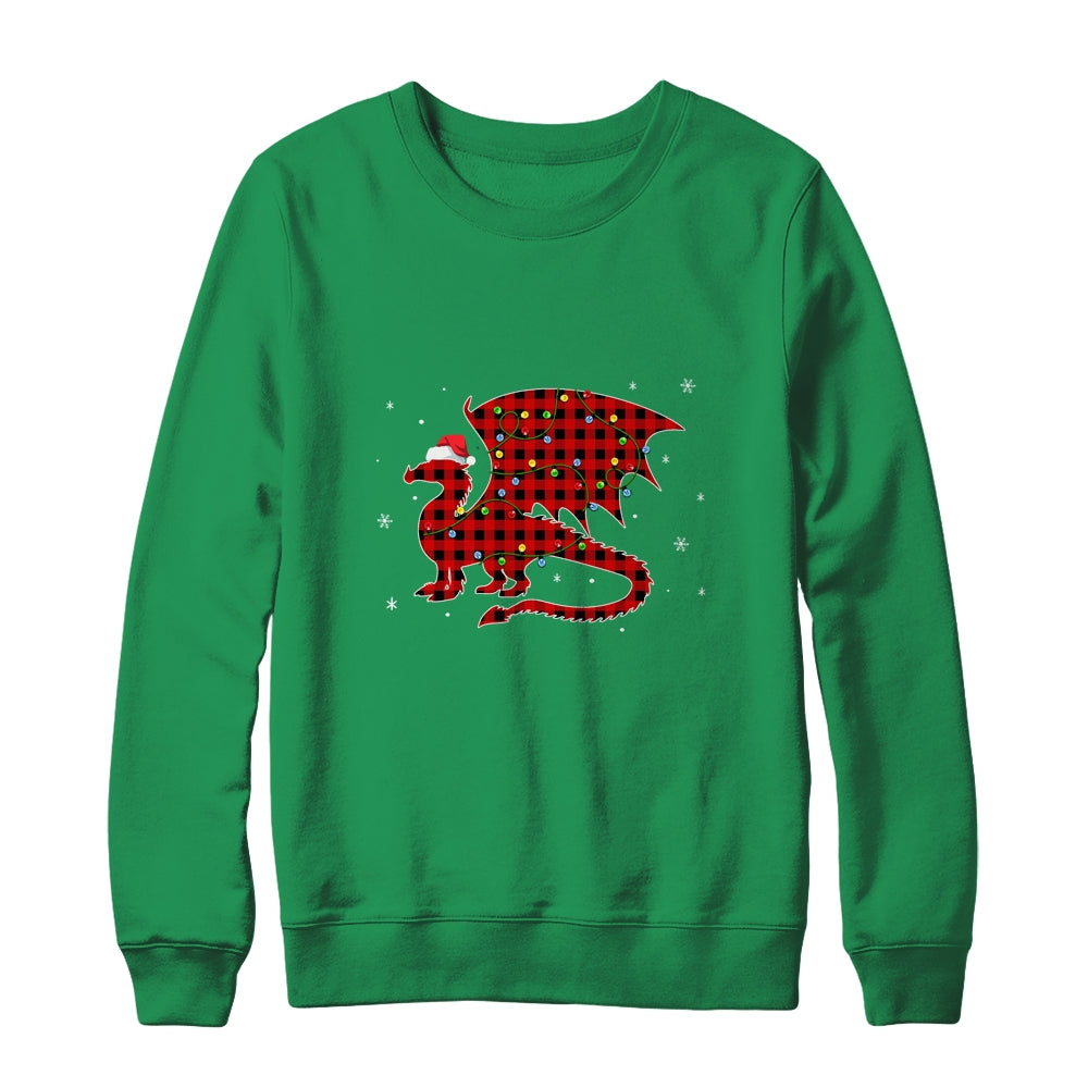 Red Plaid Dragon Christmas Lights Santa Hat Pajamas T-Shirt & Sweatshirt | Teecentury.com