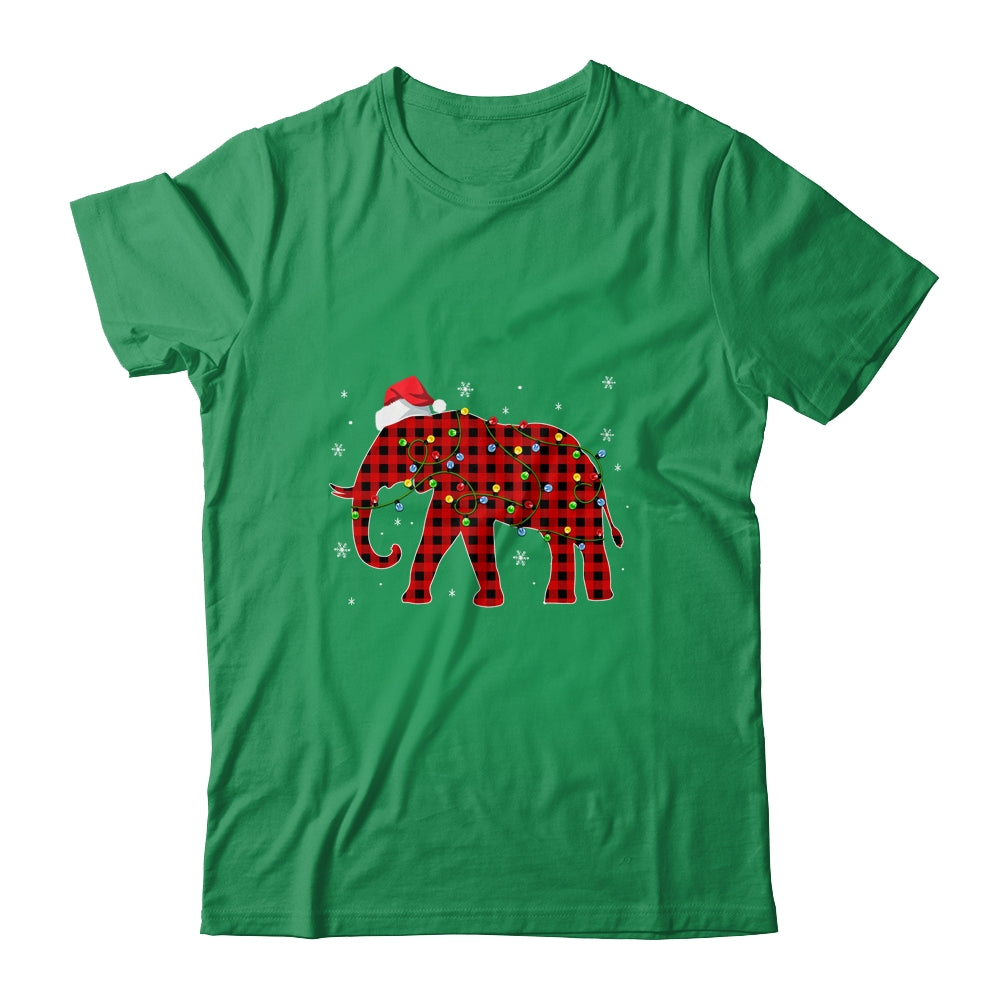Red Plaid Elephant Christmas Lights Santa Hat Pajamas T-Shirt & Sweatshirt | Teecentury.com