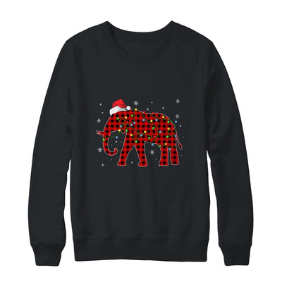 Red Plaid Elephant Christmas Lights Santa Hat Pajamas T-Shirt & Sweatshirt | Teecentury.com