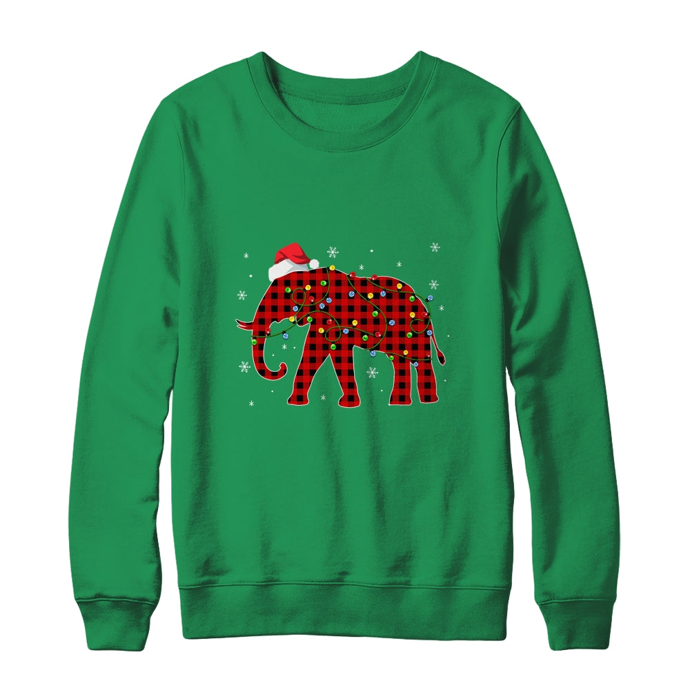 Red Plaid Elephant Christmas Lights Santa Hat Pajamas T-Shirt & Sweatshirt | Teecentury.com