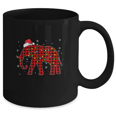 Red Plaid Elephant Christmas Lights Santa Hat Pajamas Mug Coffee Mug | Teecentury.com