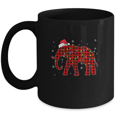 Red Plaid Elephant Christmas Lights Santa Hat Pajamas Mug Coffee Mug | Teecentury.com