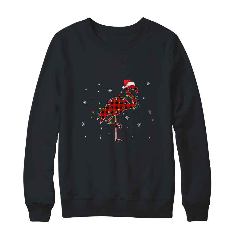 Red Plaid Flamingo Christmas Lights Santa Hat Pajamas T-Shirt & Sweatshirt | Teecentury.com