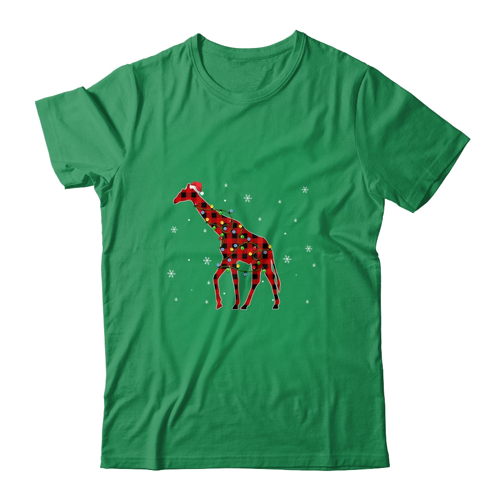 Red Plaid Giraffe Christmas Lights Santa Hat Pajamas T-Shirt & Sweatshirt | Teecentury.com