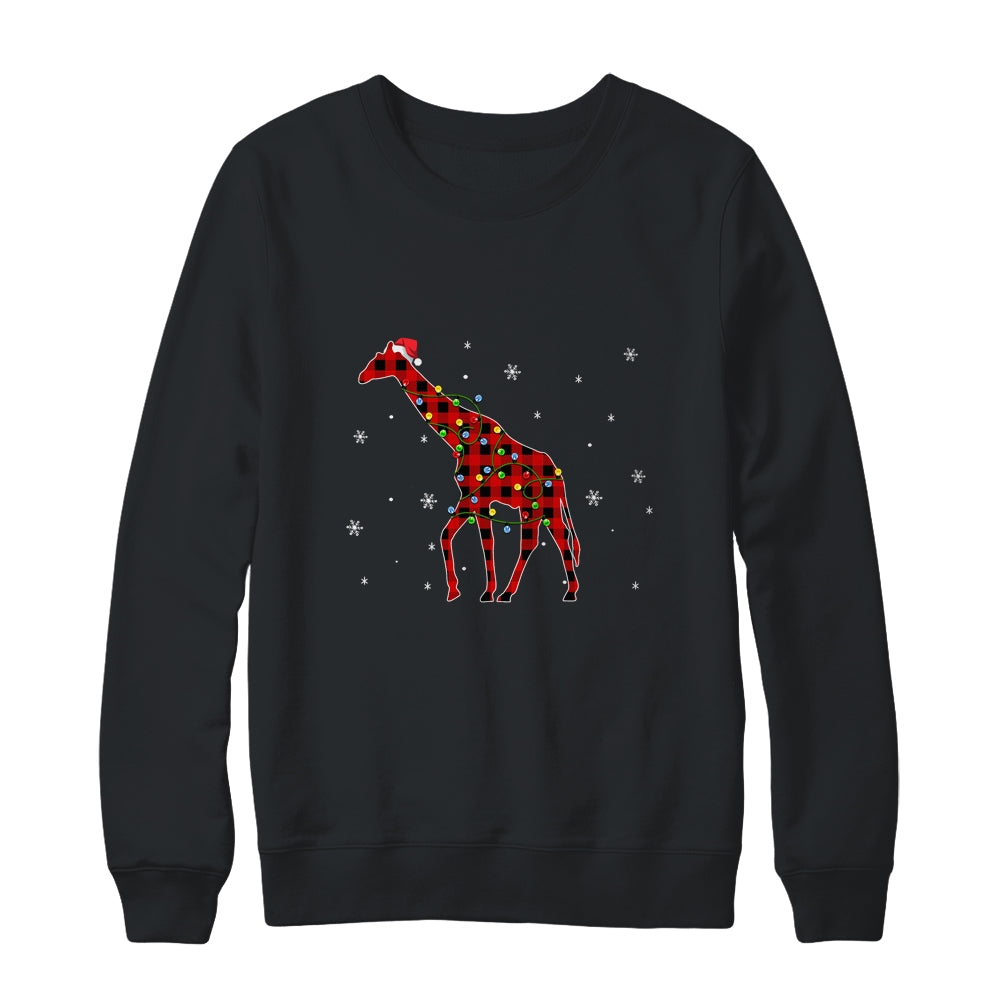Red Plaid Giraffe Christmas Lights Santa Hat Pajamas T-Shirt & Sweatshirt | Teecentury.com