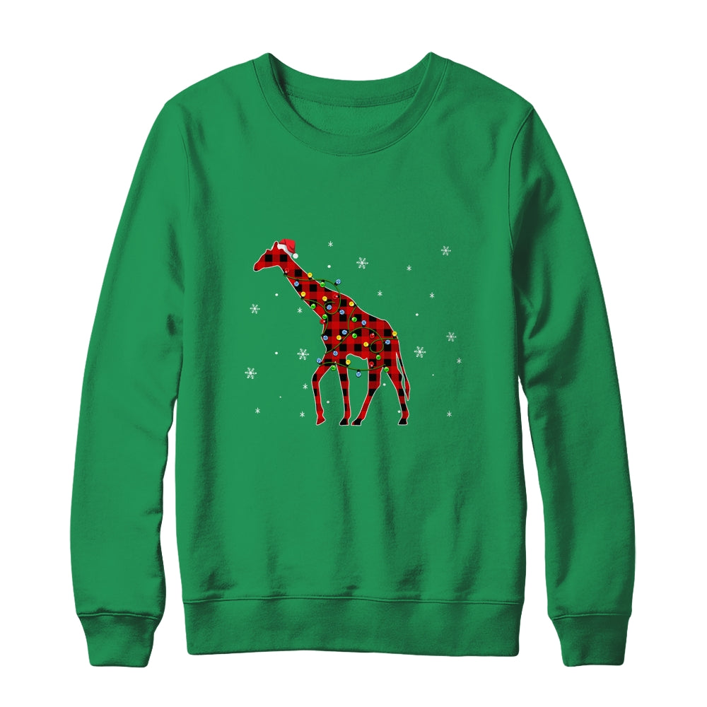Red Plaid Giraffe Christmas Lights Santa Hat Pajamas T-Shirt & Sweatshirt | Teecentury.com