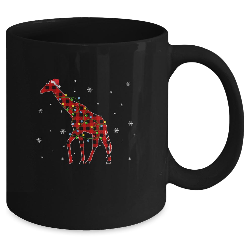 Red Plaid Giraffe Christmas Lights Santa Hat Pajamas Mug Coffee Mug | Teecentury.com