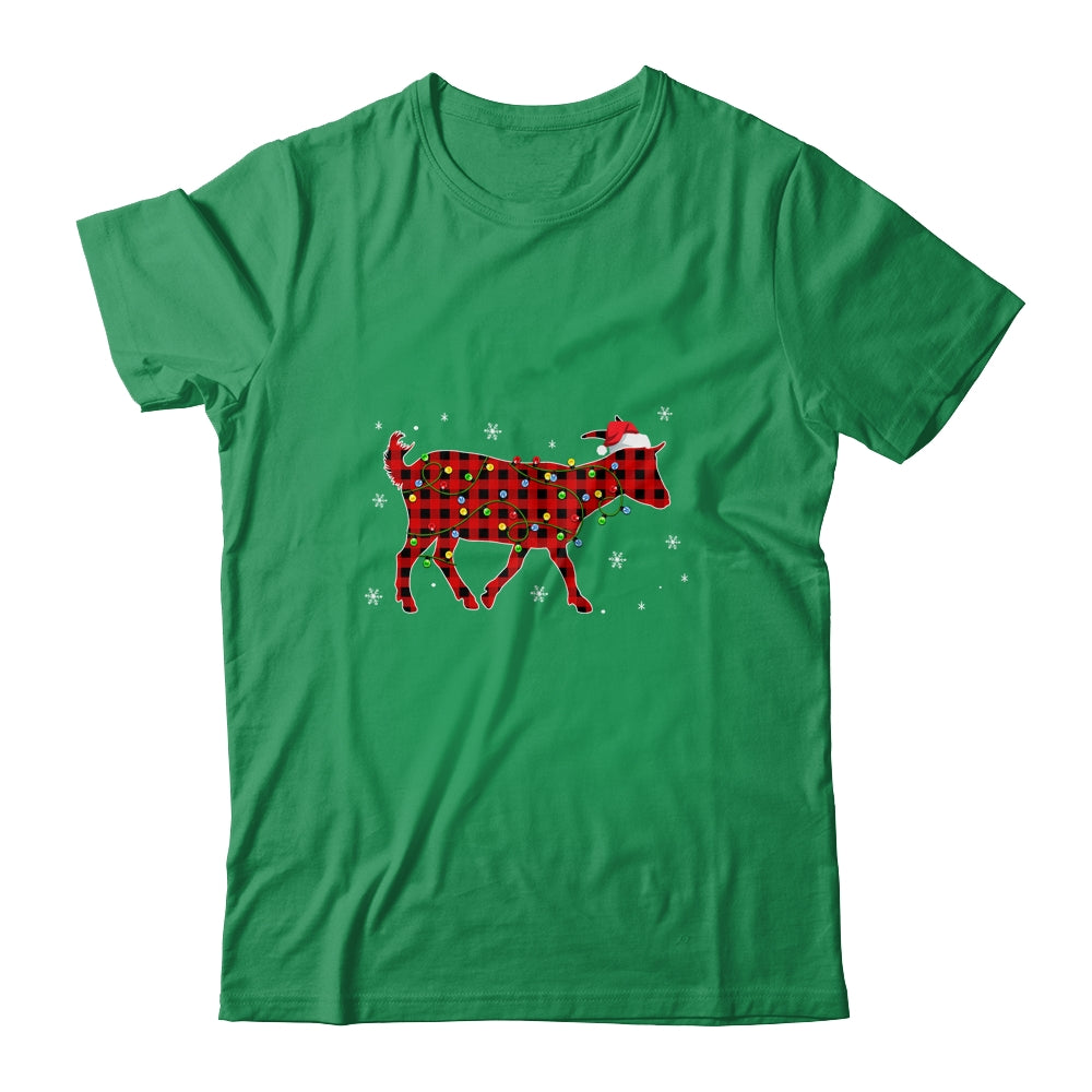 Red Plaid Goat Christmas Lights Santa Hat Pajamas T-Shirt & Sweatshirt | Teecentury.com