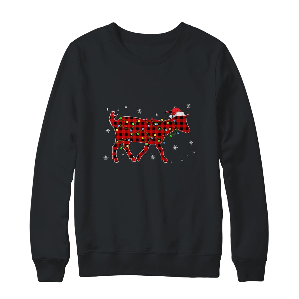 Red Plaid Goat Christmas Lights Santa Hat Pajamas T-Shirt & Sweatshirt | Teecentury.com