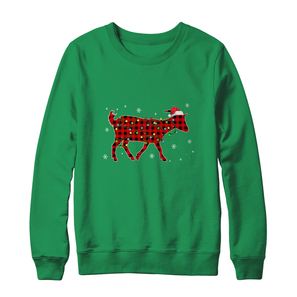 Red Plaid Goat Christmas Lights Santa Hat Pajamas T-Shirt & Sweatshirt | Teecentury.com