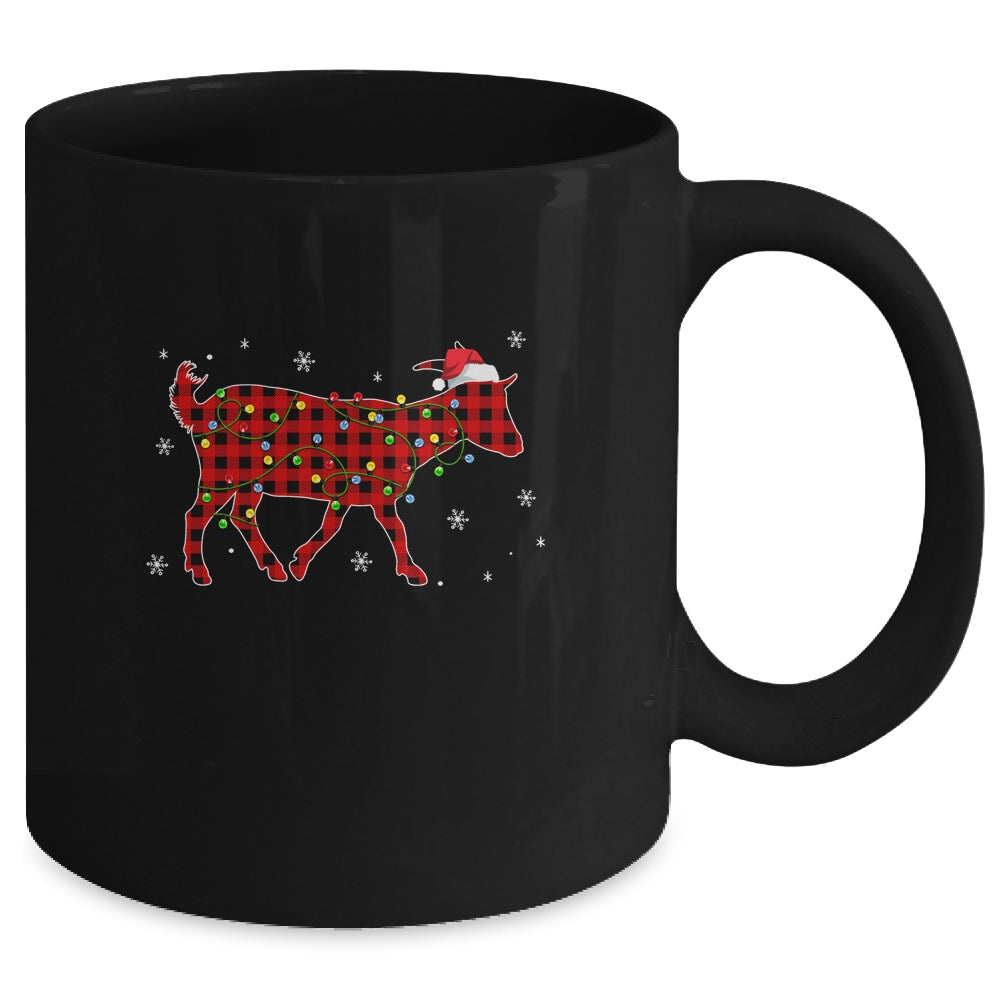 Red Plaid Goat Christmas Lights Santa Hat Pajamas Mug Coffee Mug | Teecentury.com