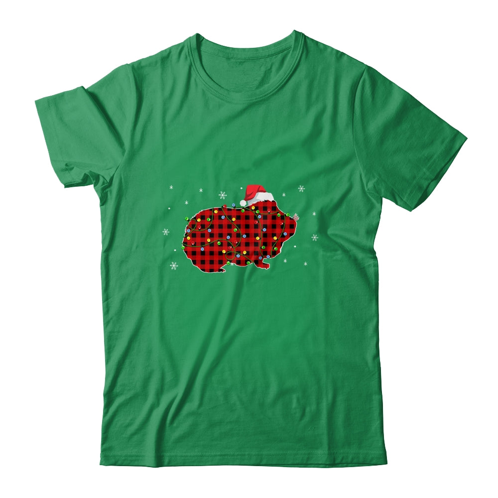 Red Plaid Guinea Pig Christmas Lights Santa Hat Pajamas T-Shirt & Sweatshirt | Teecentury.com