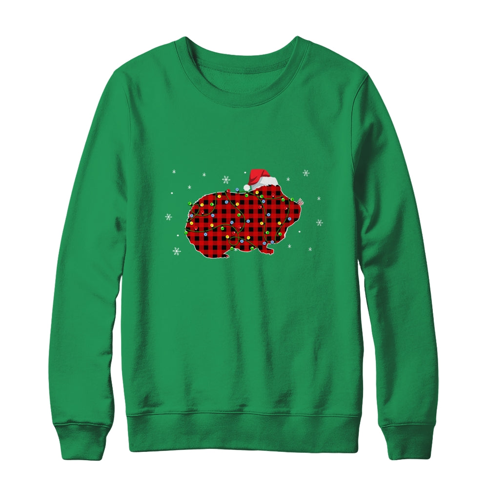 Red Plaid Guinea Pig Christmas Lights Santa Hat Pajamas T-Shirt & Sweatshirt | Teecentury.com