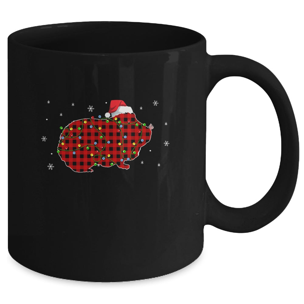 Red Plaid Guinea Pig Christmas Lights Santa Hat Pajamas Mug Coffee Mug | Teecentury.com