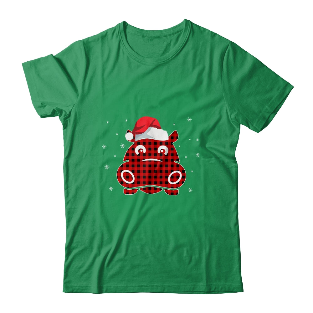 Red Plaid Hippopotamus Christmas Lights Santa Hat Pajamas T-Shirt & Sweatshirt | Teecentury.com