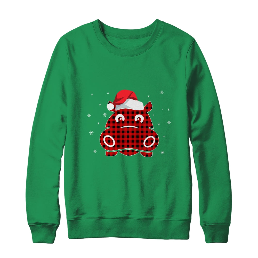 Red Plaid Hippopotamus Christmas Lights Santa Hat Pajamas T-Shirt & Sweatshirt | Teecentury.com