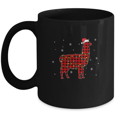 Red Plaid Llama Christmas Lights Santa Hat Pajamas Mug Coffee Mug | Teecentury.com